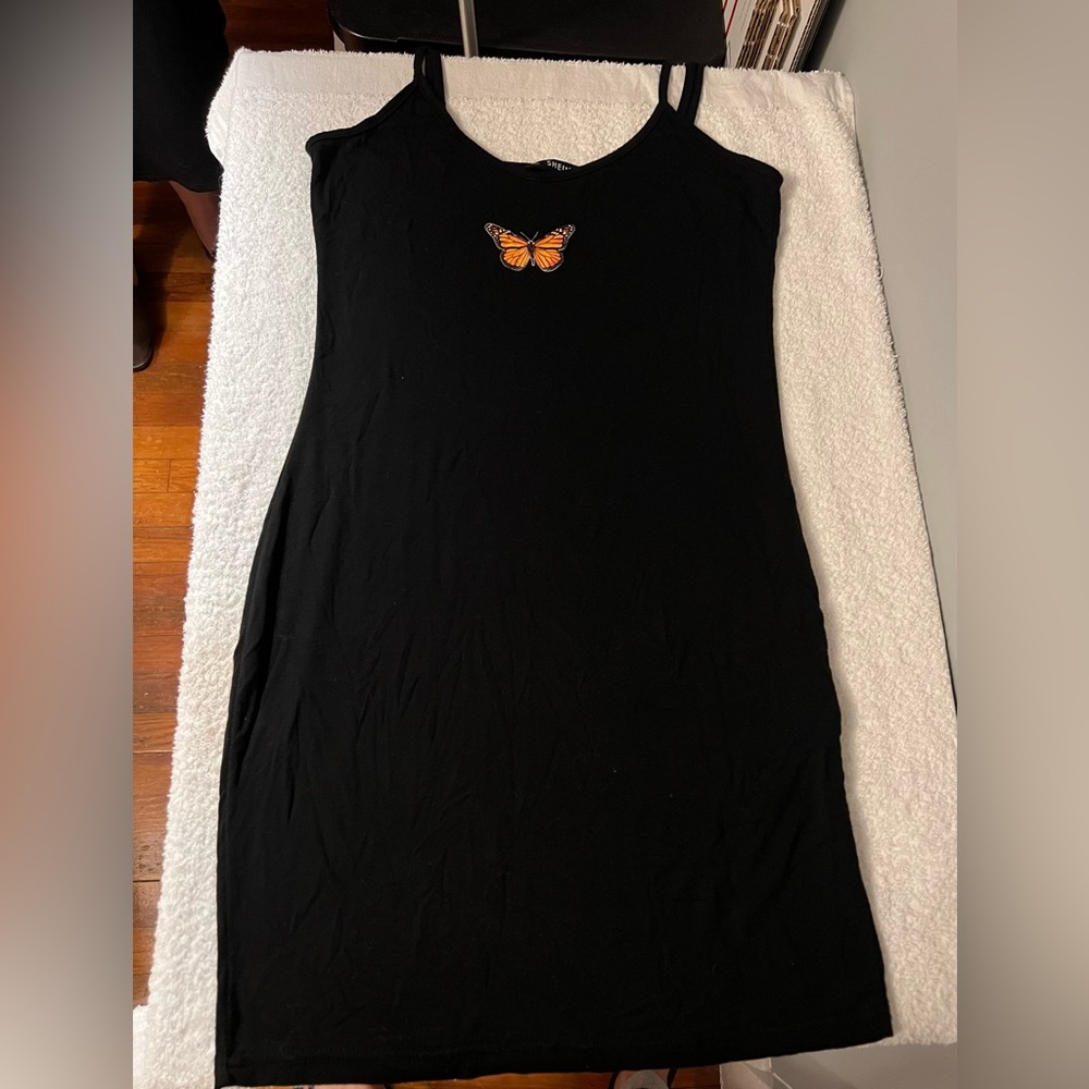 Shein Butterfly Mini Slip Dress 90s Style Stretch Bodycon Black Size M